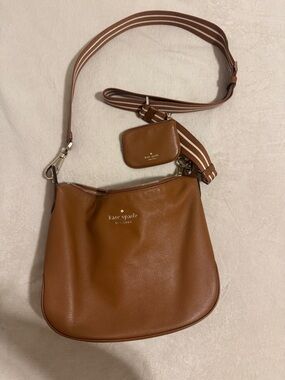 ✨Kate Spade Brown Leather Crossbody with Striped Adjustable Strap✨